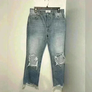 Free People High Waisted Button Ripped Jeans Boyfriend Style Size 27